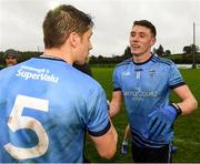 23 October 2021; Lee Keegan of Westport St Patrick's congratulates Fionn McDonagh, right, after the Mayo County Senior Club Football Championship Quarter-Final match between Westport St Patrick's and Ballina Stephenites at Connacht GAA Centre in Bekan, Mayo. Photo by Matt Browne/Sportsfile
