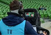 23 October 2021; Connacht supporters are recorded by a TV camera before the United Rugby Championship match between Connacht and Ulster at Aviva Stadium in Dublin. Photo by Brendan Moran/Sportsfile