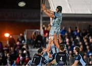 22 October 2021; Ryan Baird of Leinster wins possession in the lineout during the United Rugby Championship match between Glasgow Warriors and Leinster at Scotstoun Stadium in Glasgow, Scotland. Photo by Harry Murphy/Sportsfile