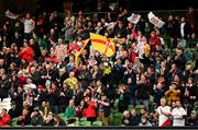 23 October 2021; Ulster supporters cheer on their side during the United Rugby Championship match between Connacht and Ulster at Aviva Stadium in Dublin. Photo by Brendan Moran/Sportsfile