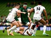 23 October 2021; Tom Daly of Connacht is tackled by Ulster players, from left, Stuart McCloskey, James Hume and Robert Baloucoune during the United Rugby Championship match between Connacht and Ulster at Aviva Stadium in Dublin. Photo by David Fitzgerald/Sportsfile