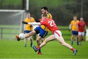 23 October 2021; Kevin McLoughlin of Knockmore in action against Bryan Walsh of Ballintubber during the Mayo County Senior Club Football Championship Quarter-Final match between Ballintubber and Knockmore at Connacht GAA Centre in Bekan, Mayo. Photo by Matt Browne/Sportsfile