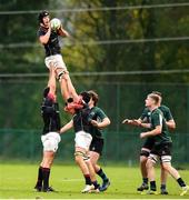 23 October 2021; Stephen Woods of Dublin University wins possession in the lineout during the Maxol Irish Universities Rugby Union Sponsorship Conroy Cup Final at Queens University in Belfast, Antrim. Photo by Oliver McVeigh/Sportsfile