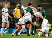 23 October 2021; Iain Henderson of Ulster is held up by Dave Heffernan and Paul Boyle of Connacht during the United Rugby Championship match between Connacht and Ulster at Aviva Stadium in Dublin. Photo by Brendan Moran/Sportsfile