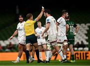 23 October 2021; Alan O’Connor of Ulster is shown a yellow card by referee Andy Brace during the United Rugby Championship match between Connacht and Ulster at Aviva Stadium in Dublin. Photo by David Fitzgerald/Sportsfile