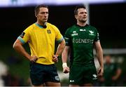 23 October 2021; Referee Andy Brace and Jack Carty of Connacht watch the TMO during the United Rugby Championship match between Connacht and Ulster at Aviva Stadium in Dublin. Photo by David Fitzgerald/Sportsfile