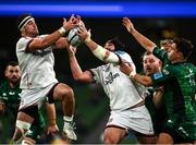 23 October 2021; Rob Herring, left, and Tom O’Toole of Ulster in action against Dave Heffernan of Connacht during the United Rugby Championship match between Connacht and Ulster at Aviva Stadium in Dublin. Photo by David Fitzgerald/Sportsfile