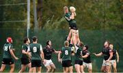 23 October 2021; Paddy Eames of Queens University Belfast takes the ball in the lineout against Dublin University during the Maxol Irish Universities Rugby Union Sponsorship Conroy Cup Final at Queens University in Belfast, Antrim. Photo by Oliver McVeigh/Sportsfile