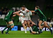 23 October 2021; Stuart McCloskey of Ulster is tackled by Connacht players, from left, Ultan Dillane, Conor Oliver and John Porch during the United Rugby Championship match between Connacht and Ulster at Aviva Stadium in Dublin. Photo by David Fitzgerald/Sportsfile