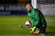 23 October 2021; Shamrock Rovers goalkeeper Alan Mannus warms-up before the SSE Airtricity League Premier Division match between Longford Town and Shamrock Rovers at Bishopsgate in Longford. Photo by Seb Daly/Sportsfile