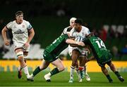 23 October 2021; Robert Baloucoune of Ulster is tackled by Eoghan Masterson, left, and John Porch of Connacht during the United Rugby Championship match between Connacht and Ulster at Aviva Stadium in Dublin. Photo by David Fitzgerald/Sportsfile