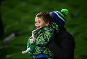 23 October 2021; A young Connacht supporter reacts to his side's third try during the United Rugby Championship match between Connacht and Ulster at Aviva Stadium in Dublin. Photo by David Fitzgerald/Sportsfile