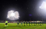 23 October 2021; Republic of Ireland players make their way out onto the pitch before the UEFA Women's U19 Championship Qualifier match between Switzerland and Republic of Ireland at Markets Field in Limerick. Photo by Eóin Noonan/Sportsfile
