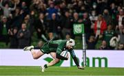 23 October 2021; Mack Hansen of Connacht scores his side's fifth try during the United Rugby Championship match between Connacht and Ulster at Aviva Stadium in Dublin. Photo by Brendan Moran/Sportsfile