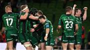 23 October 2021; Connacht players celebrate their side's fifth try, scored by Mack Hansen during the United Rugby Championship match between Connacht and Ulster at Aviva Stadium in Dublin. Photo by Brendan Moran/Sportsfile