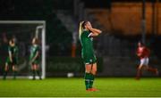 23 October 2021; Erin Mc Laughlin of Republic of Ireland reacts after her side concede their third goal during the UEFA Women's U19 Championship Qualifier match between Switzerland and Republic of Ireland at Markets Field in Limerick. Photo by Eóin Noonan/Sportsfile