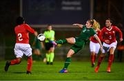 23 October 2021; Ellen Molloy of Republic of Ireland in action against Ella Touon of Switzerland during the UEFA Women's U19 Championship Qualifier match between Switzerland and Republic of Ireland at Markets Field in Limerick. Photo by Eóin Noonan/Sportsfile