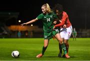 23 October 2021; Erin Mc Laughlin of Republic of Ireland in action against Ella Touon of Switzerland during the UEFA Women's U19 Championship Qualifier match between Switzerland and Republic of Ireland at Markets Field in Limerick. Photo by Eóin Noonan/Sportsfile