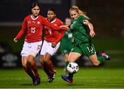 23 October 2021; Ellen Molloy of Republic of Ireland in action against Giulia Schlup of Switzerland during the UEFA Women's U19 Championship Qualifier match between Switzerland and Republic of Ireland at Markets Field in Limerick. Photo by Eóin Noonan/Sportsfile