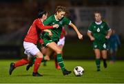 23 October 2021; Rebecca Watkins of Republic of Ireland in action against Michelle Blöchlinger of Switzerland during the UEFA Women's U19 Championship Qualifier match between Switzerland and Republic of Ireland at Markets Field in Limerick. Photo by Eóin Noonan/Sportsfile