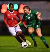 23 October 2021; Rebecca Watkins of Republic of Ireland in action against Aurélie Csillag of Switzerland during the UEFA Women's U19 Championship Qualifier match between Switzerland and Republic of Ireland at Markets Field in Limerick. Photo by Eóin Noonan/Sportsfile