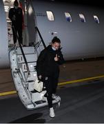 23 October 2021; Katie McCabe on arrival at Helsinki Airport ahead of the team's FIFA Women's World Cup 2023 Qualifier against Finland on Tuesday. Photo by Stephen McCarthy/Sportsfile