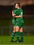 23 October 2021; Kerryanne Brown of Republic of Ireland consoles team-mate Rebecca Watkins, left, after the UEFA Women's U19 Championship Qualifier match between Switzerland and Republic of Ireland at Markets Field in Limerick. Photo by Eóin Noonan/Sportsfile