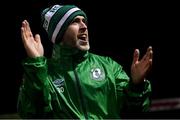 23 October 2021; Shamrock Rovers manager Stephen Bradley celebrates after his side's victory in their SSE Airtricity League Premier Division match against Longford Town at Bishopsgate in Longford. Photo by Seb Daly/Sportsfile