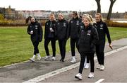 24 October 2021; Republic of Ireland players, from left, Lucy Quinn, Courtney Brosnan, Diane Caldwell, Louise Quinn, Savannah McCarthy Denise O'Sullivan and Grace Moloney during a walk in Helsinki ahead of the team's FIFA Women's World Cup 2023 Qualifier against Finalnd on Tuesday. Photo by Stephen McCarthy/Sportsfile