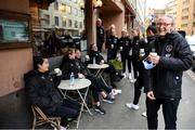 24 October 2021; Republic of Ireland players enjoy a coffee at Cafe Tin Tin Tango in Helsinki ahead of the team's FIFA Women's World Cup 2023 Qualifier against Finalnd on Tuesday. Photo by Stephen McCarthy/Sportsfile