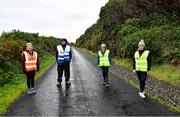 23 October 2021; Parkrun Ireland in partnership with Vhi, added a new parkrun at Achill Greenway on Saturday, 23rd of October, with the introduction of the Achill Greenway parkrun at Achill Greenway, Great Western Greenway in Achill, Mayo. Parkruns take place over a 5km course weekly, are free to enter and are open to all ages and abilities, providing a fun and safe environment to enjoy exercise. To register for a parkrun near you visit www.parkrun.ie. Pictured at the parkrun are volunteers, from left, Linda McGing, Race director Chris McCarthy, Michelle McNamara and Catherine Kilbane. Photo by Brendan Moran/Sportsfile