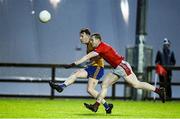 23 October 2021; Adam Naughton of Knockmore in action against Hugh Geraghty of Ballintubber during the Mayo County Senior Club Football Championship Quarter-Final match between Ballintubber and Knockmore at Connacht GAA Centre in Bekan, Mayo. Photo by Matt Browne/Sportsfile