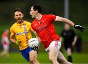 23 October 2021; Diarmuid O'Connor of Ballintubber in action against Shane McHale of Knockmore during the Mayo County Senior Club Football Championship Quarter-Final match between Ballintubber and Knockmore at Connacht GAA Centre in Bekan, Mayo. Photo by Matt Browne/Sportsfile