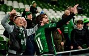 23 October 2021; Mack Hansen of Connacht takes a selfie with supporters after the United Rugby Championship match between Connacht and Ulster at Aviva Stadium in Dublin. Photo by Brendan Moran/Sportsfile