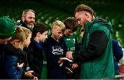 23 October 2021; Finlay Bealham of Connacht signs autographs after the United Rugby Championship match between Connacht and Ulster at Aviva Stadium in Dublin. Photo by Brendan Moran/Sportsfile