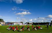 24 October 2021; The Derry City team warm-up before the SSE Airtricity League Premier Division match between Drogheda United and Derry City at United Park in Drogheda, Louth. Photo by Ramsey Cardy/Sportsfile