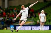 23 October 2021; Nathan Doak of Ulster kicks a penalty during the United Rugby Championship match between Connacht and Ulster at Aviva Stadium in Dublin. Photo by Brendan Moran/Sportsfile
