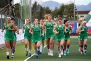 24 October 2021; Ireland players during the warm up before the FIH Women's World Cup European Qualifier Final match between Ireland and Wales at Pisa in Italy. Photo by Roberto Bregani/Sportsfile