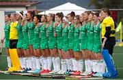 24 October 2021; Ireland players during the national anthem before the FIH Women's World Cup European Qualifier Final match between Ireland and Wales at Pisa in Italy. Photo by Roberto Bregani/Sportsfile