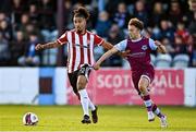 24 October 2021; Bastien Hery of Derry City in action against Darragh Markey of Drogheda United during the SSE Airtricity League Premier Division match between Drogheda United and Derry City at United Park in Drogheda, Louth. Photo by Ramsey Cardy/Sportsfile