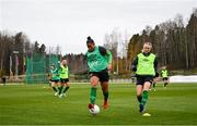 24 October 2021; Rianna Jarrett and Louise Quinn, right, during a Republic of Ireland Women training session at Leppavaara Stadium in Helsinki, Finland. Photo by Stephen McCarthy/Sportsfile