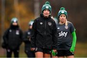 24 October 2021; Saoirse Noonan and Denise O'Sullivan, right, during a Republic of Ireland Women training session at Leppavaara Stadium in Helsinki, Finland. Photo by Stephen McCarthy/Sportsfile