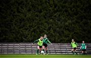 24 October 2021; Heather Payne in action against Jamie Finn, right, during a Republic of Ireland Women training session at Leppavaara Stadium in Helsinki, Finland. Photo by Stephen McCarthy/Sportsfile