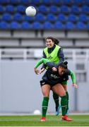 24 October 2021; Niamh Fahey and Rianna Jarrett, right, during a Republic of Ireland Women training session at Leppavaara Stadium in Helsinki, Finland. Photo by Stephen McCarthy/Sportsfile