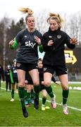 24 October 2021; Claire Walsh, left, and Aoibheann Clancy during a Republic of Ireland Women training session at Leppavaara Stadium in Helsinki, Finland. Photo by Stephen McCarthy/Sportsfile