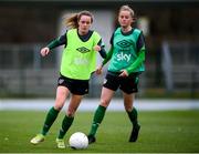 24 October 2021; Heather Payne and Claire Walsh, right, during a Republic of Ireland Women training session at Leppavaara Stadium in Helsinki, Finland. Photo by Stephen McCarthy/Sportsfile
