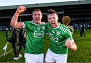 24 October 2021; Kilmallock players Conor Staunton, left, and Michéal Houlihan celebrate after their side's victory in the Limerick County Senior Club Hurling Championship Final match between Kilmallock and Patrickswell at TUS Gaelic Grounds in Limerick. Photo by Piaras Ó Mídheach/Sportsfile