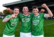 24 October 2021; Kilmallock players, from left, Killian Hayes, Robbie Hanley and Aaron Costello celebrate after their side's victory in the Limerick County Senior Club Hurling Championship Final match between Kilmallock and Patrickswell at TUS Gaelic Grounds in Limerick. Photo by Piaras Ó Mídheach/Sportsfile