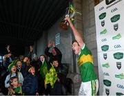 24 October 2021; Tourlestrane captain Gary Gaughan lifts the cup after the Sligo County Senior Club Football Championship Final match between Tourlestrane and Coolera Strandhill at Markievicz Park in Sligo. Photo by David Fitzgerald/Sportsfile