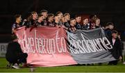 22 October 2021; Bohemians players pose with a flag following their victory in the Extra.ie FAI Cup Semi-Final match between Bohemians and Waterford at Dalymount Park in Dublin. Photo by Stephen McCarthy/Sportsfile